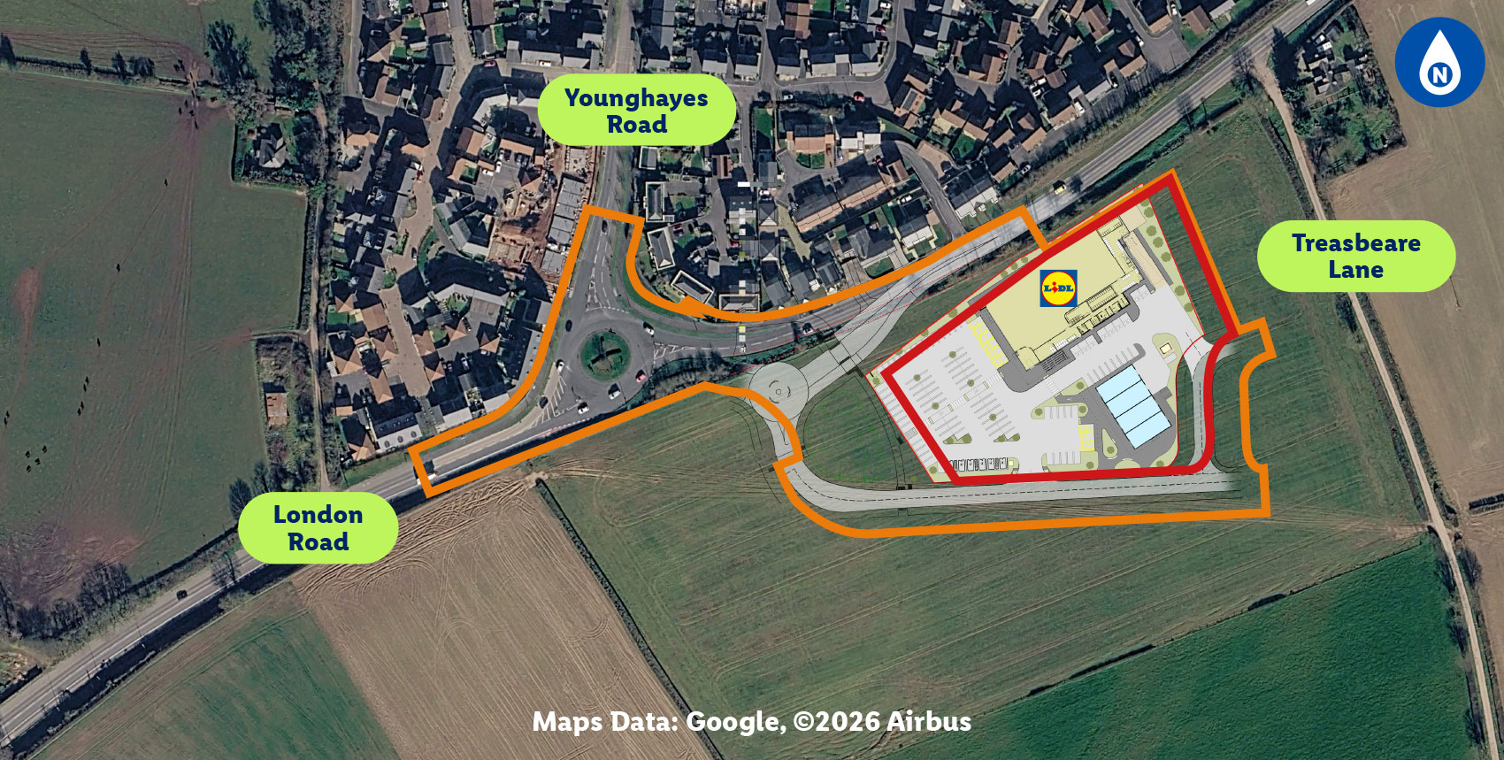 aerial photograph of the site with proposed store